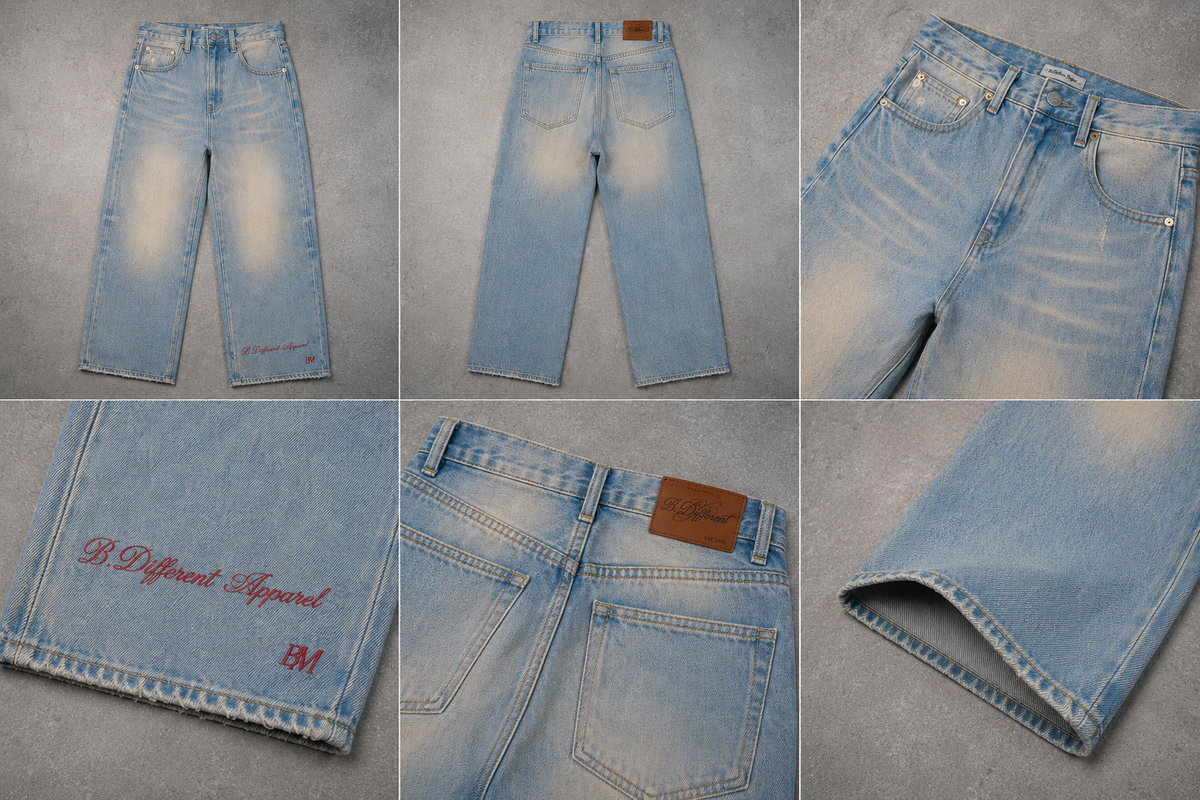 Sun Fade Raw Hem Denim Jeans
